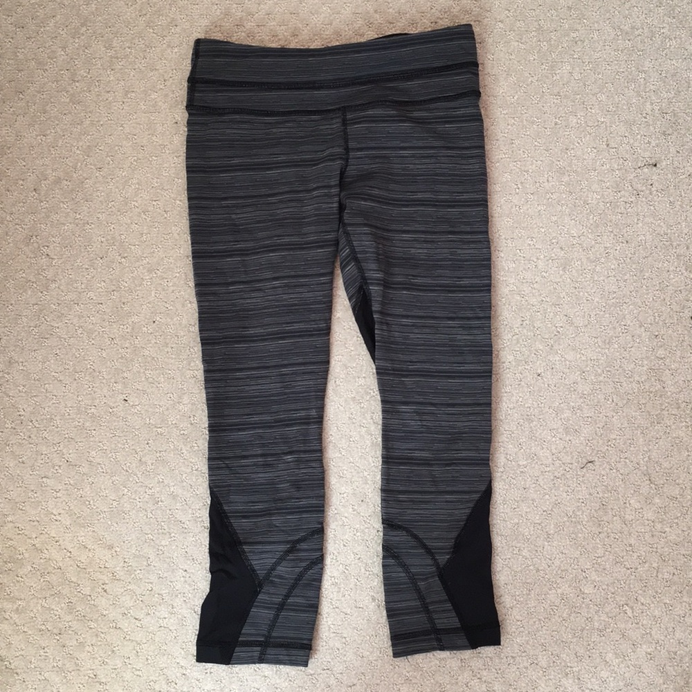 striped black and gray Lululemon cropped leggings